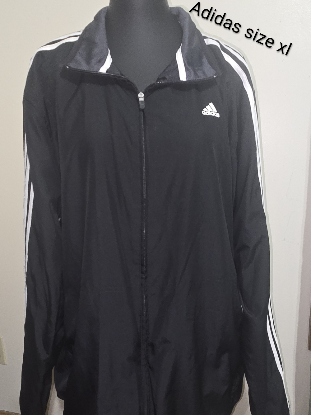 adidas Black Windbreaker Jacket with White Stripes
